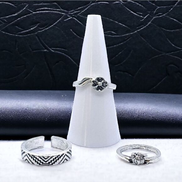 3 pc Set Stackable Gypsy Boho Knuckle Rings Turtle Floral Silver Zinc Alloy - Picture 1 of 7
